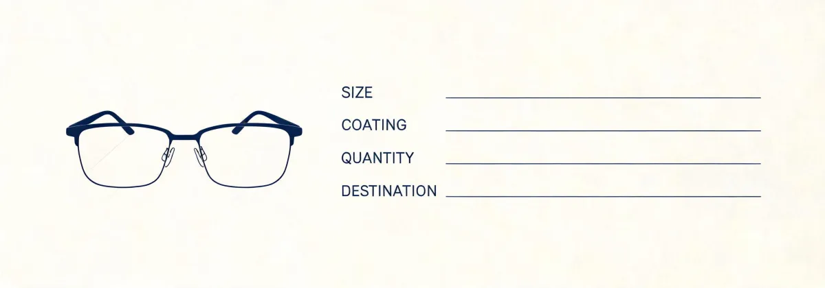 Specification checklist diagram for computer glasses, not a mapped office